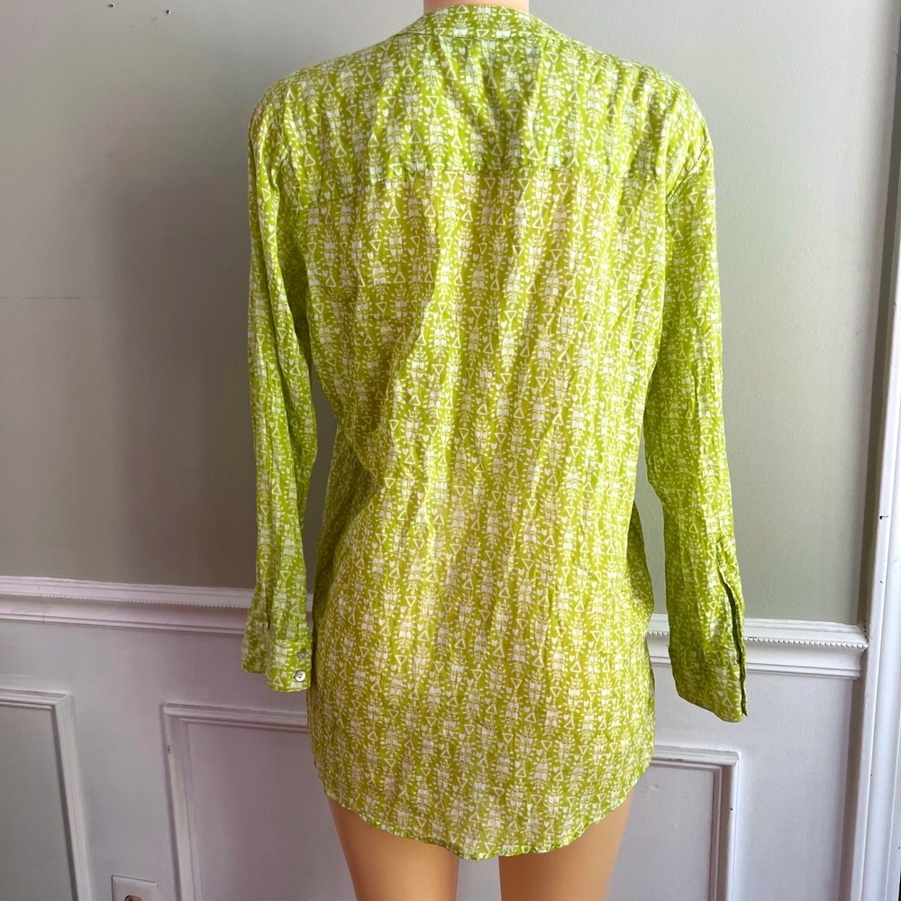 Rock Flower Paper Tunic Blouse Womens L Pintuck Cotton Chartreuse Green Boho - Picture 9 of 10